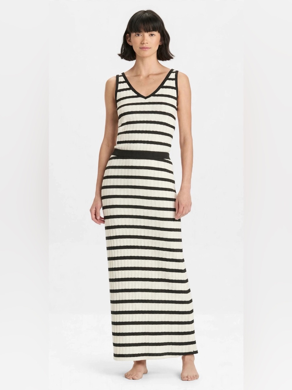 Universal Thread, Black/White Striped V-Neck Tank & Maxi Skirt, Black/White, M